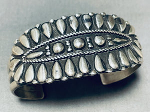 Native American Very Rare All Silver Teardrop Hand Tooled Bracelet Cuff-Nativo Arts