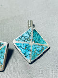 One Of Best Vintage Native American Zuni Spiderweb Turquois Einlay Sterling Silver Cufflinks-Nativo Arts