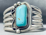 Leonard Nez Astonishing 105 Grams Blue Gem Turquoise Sterling Silver Bracelet-Nativo Arts