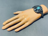 Ornate Vintage Native American Navajo Old Kingman Turquoise Sterling Silver Bracelet-Nativo Arts