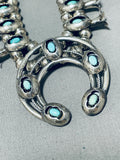 Exceptional Vintage Native American Navajo Blue Gem Turquoise Sterling Silver Squash Necklace-Nativo Arts