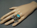 Unique Native American Navajo Old Kingman Turquoise Sterling Silver Kachina Ring-Nativo Arts