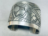 Gigantic Native American Navajo Textured Sterling Silver Eagles Storyteller Bracelet-Nativo Arts