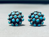 Marvelous Vintage Native American Zuni Blue Gem Turquoise Cluster Sterling Silver Earrings-Nativo Arts