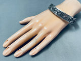 Carved Horse Scenery Vintage Native American Navajo Signed Lloyd Becenti Silver Bangle Bracelet
