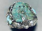 The Best Hand Carved Bear Turquoise Sterling Silver Cuff Bracelet-Nativo Arts