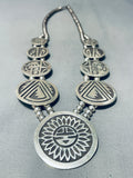 Native American Gasp! Vintage Navajo Sterling Silver Geomtric Squash Blossom Necklace-Nativo Arts