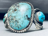 151 Grams!! Old Vintage Native American Navajo Rare Basalt Turquoise Sterling Silver Bracelet-Nativo Arts