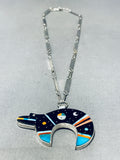 One Of A Kind Native American Navajo Turquoise Sterling Silver Cosmic Bear Necklace-Nativo Arts