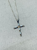 Precious Vintage Native American Zuni Blue Gem Turquoise Sterling Silver Cross Necklace-Nativo Arts