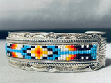 Detaile Dhand Beaded Vintage Native American Navajo Sterling Silver Bracelet-Nativo Arts