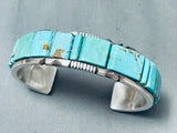 6.5 Inch Wrist Native American Navajo 38 Turquoise Sterling Silver Inlay Bracelet-Nativo Arts