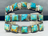 One Of The Coolect Squared Turquoise Vintage Native American Navajo Sterling Silver Bracelet-Nativo Arts