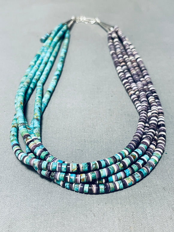 Native American One Of Most Unique Santo Domingo Turquoise Hiehsi Shell Sterling Silver Necklace-Nativo Arts