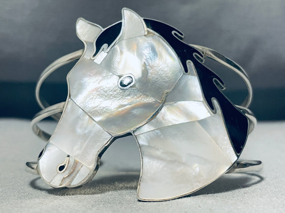 Horse Mother Of Pearl Vintage Sterling Silver Bracelet-Nativo Arts