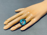 One Of The Best Vintage Native American Zuni Turquoise Swirl Inlay Sterling Silver Ring-Nativo Arts