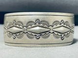Awesome Vintage Signed Native American Navajo Sterling Silver Repousse Bracelet-Nativo Arts