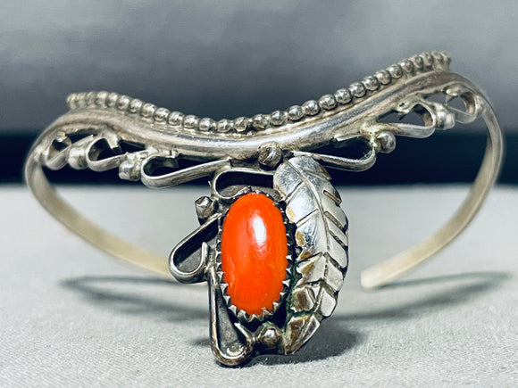 Fabulous Vintage Native American Zuni Coral Sterling Silver Bracelet-Nativo Arts