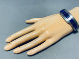 6 Inch Wrist Larry Chavez Vintage Native American Navajo Lapis Inlay Sterling Silver Bracelet-Nativo Arts