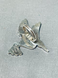 Marvelous Native American Zuni Signed Blue Gem Coral Inlay Silver Hummingbird Huge Ring-Nativo Arts