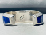 6 Inch Wrist Larson Lee Vintage Native American Navajo Lapis Inlay Sterling Silver Bracelet-Nativo Arts