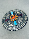 Stunning Native American Navajo Signed Sleeping Beauty Turquoise Coral Silver Buckle-Nativo Arts