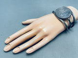 Sturdy 80 Grams Vintage Native American Navajo Hand Tooled Coin Sterling Silver Bracelet-Nativo Arts