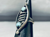 Taller Vintage Native American Navajo Sterling Silver Wave Turquoise Ring Old-Nativo Arts