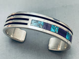 One Of The Best 6 Inch Wrist Vintage Native American Navajo Inlay Sterlinmg Silver Bracelet-Nativo Arts