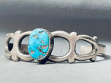 Rare Vintage Native American Navajo Sky Blue Turquoise Sterling Silver Window Rock Bracelet