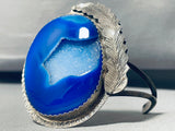 Very Unique Vintage Native American Navajo Blue Druzy Sterling Silver Bracelet Cuff-Nativo Arts