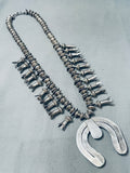Rare Vintage Native American Navajo 1940s Turquoise Sterling Silver Squash Blossom Necklace-Nativo Arts