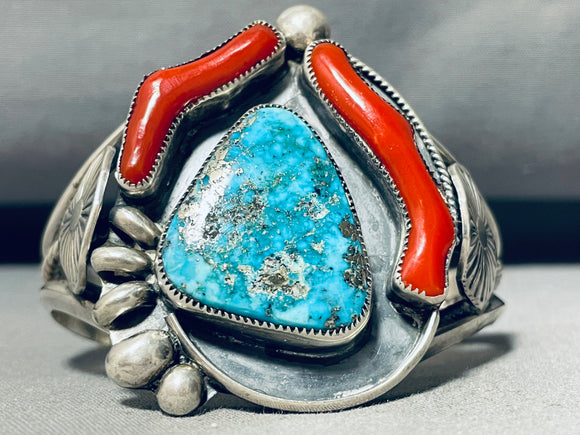 Native American Museum Colossal Coral Vintagew Navajo Turquoise Sterling Silver Bracelet-Nativo Arts