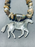 Magnificent Native American Navajo Royston Turquoise Sterling Silver Horse Necklace-Nativo Arts