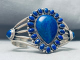 Thicker Wide Vintage Native American Navajo Teardrop Lapis Sterling Silver Bracelet-Nativo Arts