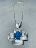 Rare Vintage Native American Navajo Lapis Cross Sterling Silver Necklace