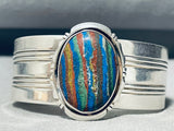 Rare Rainbow Calsilica Vintage Native American Navajo Sterling Silver Bracelet-Nativo Arts