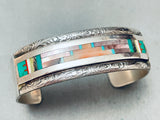 One Of The Most Unique Vintage Navajo Turquoise Inlay Sterling Silver Bracelet-Nativo Arts