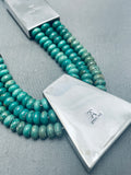 Important Tony Aguilar Sr Santo Domingo Green Turquoise Sterling Silver Necklace-Nativo Arts