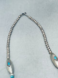 Heavy Torpedo Bead Vintage Native American Navajo Turquoise Sterling Silver Necklace-Nativo Arts