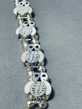 Snow Owl Vintage Native American Zuni Turquoise Inlay Sterling Silver Squash Blossom Necklace-Nativo Arts