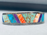6 Inch Wrist Vintage Native American Navajo Turquoise Inlay Sterling Silver Bracelet-Nativo Arts
