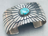 Native American Sunrays Of Silver Sterling Vintage Turquoise Bracelet Signed-Nativo Arts