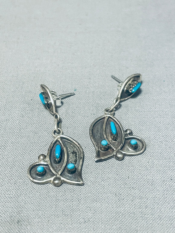 Impressive Vintage Native American Zuni Sleeping Beauty Turquoise Sterling Silver Earrings-Nativo Arts