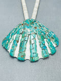 Early 1900's Vintage Santo Domingo Green Turquoise Sterling Silver Necklace-Nativo Arts