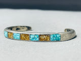 Excellent Vintage Native American Navajo Turquoise Inlay Sterling Silver Bracelet-Nativo Arts
