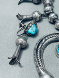 Design On Beads Vintage Native American Navajo Turquoise Sterling Silver Squash Blossom Necklace