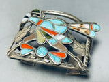 One Of The Best Ever Vintage Native American Zuni Roandrunner Inlay Sterling Silver Bracelet-Nativo Arts