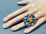 Huge Southwest Vintage Shell Sterling Silver Cluster Ring-Nativo Arts