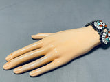 One Of Best Heavy Early Native American Zuni Inlay Sun God Sterling Silver Turquoise Bracelet
